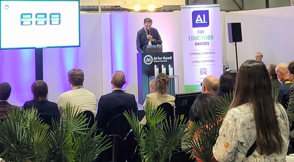 Speaker and audience at the AI for Education Awards during the AI for Good Global Summit in Geneva in 2026
